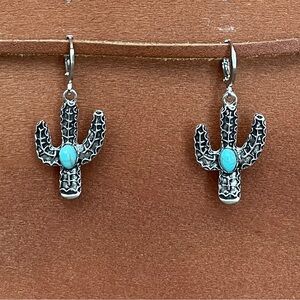 Saguaro Cactus Earrings with Faux Turquoise